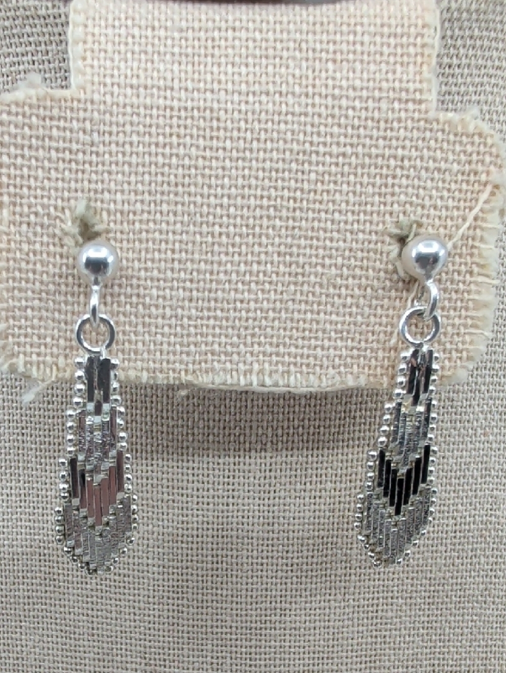 Vintage 925 Italy Sterling Silver Woven Mesh Geometric Drop Earrings Ball Stud - Picture 5 of 17